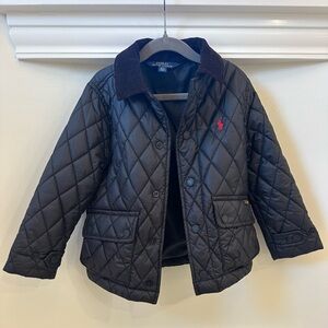 Ralph Lauren Kids Black Quilted Puffer Jacket with Corduroy Collar